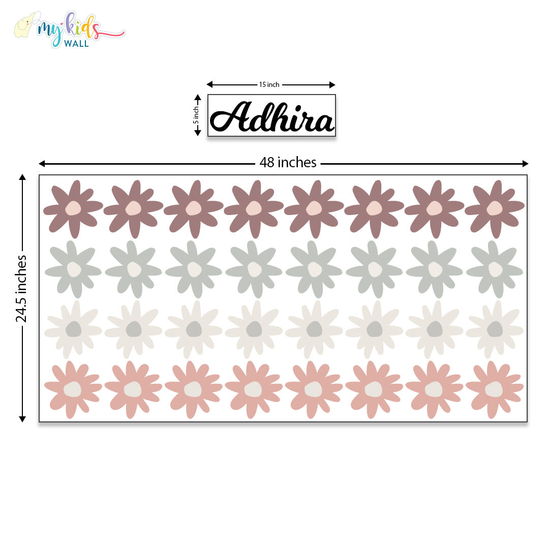 Daisy Bloom Wall Stickers Size Chart Neutral
