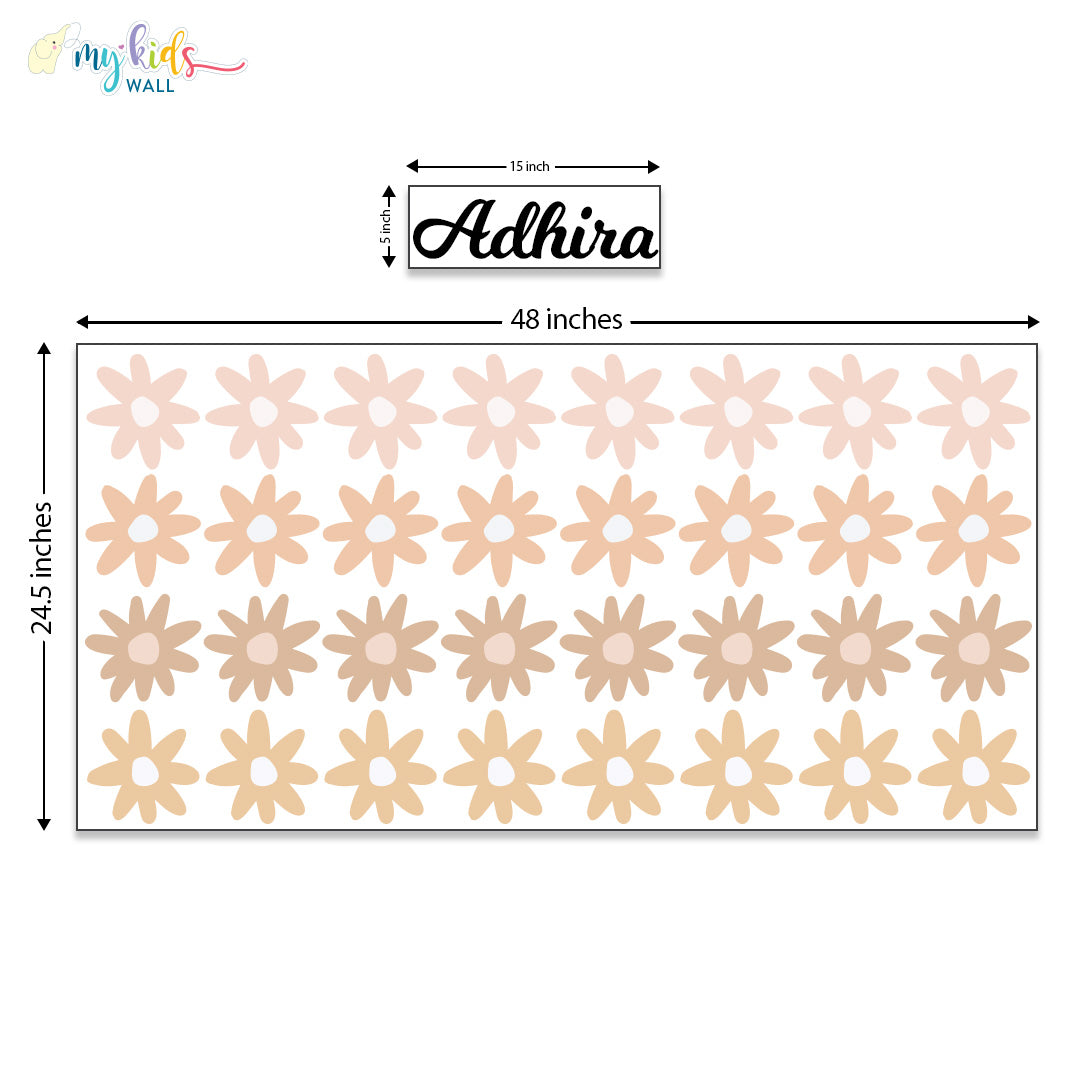 Daisy Bloom Wall Stickers Size Chart Pastel