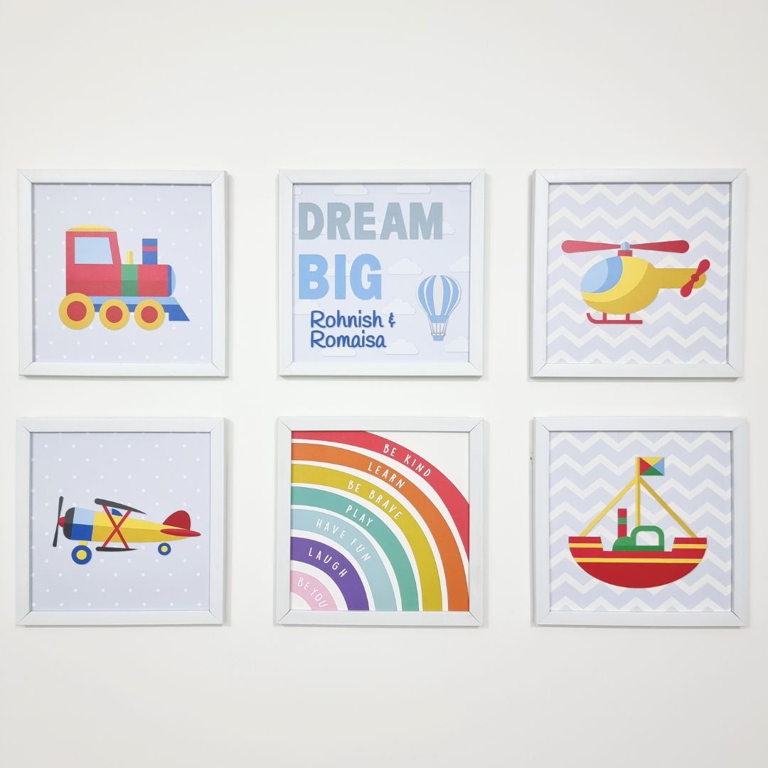 Dream Big, Inspirational Personalised Wall Art (Framed Set of 6)