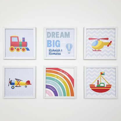 Dream Big, Inspirational Personalised Wall Art (Framed Set of 6)