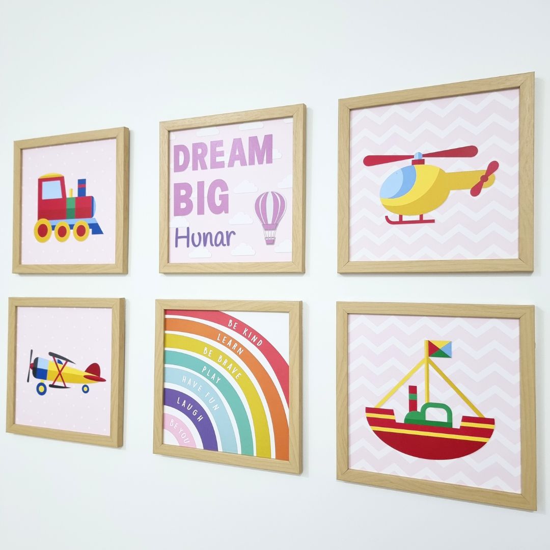Dream Big, Inspirational Personalised Wall Art (Framed Set of 6)