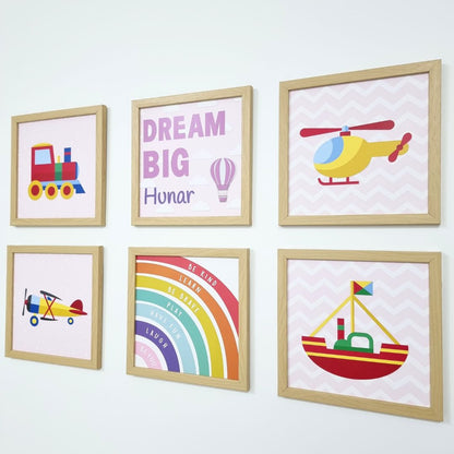 Dream Big, Inspirational Personalised Wall Art (Framed Set of 6)