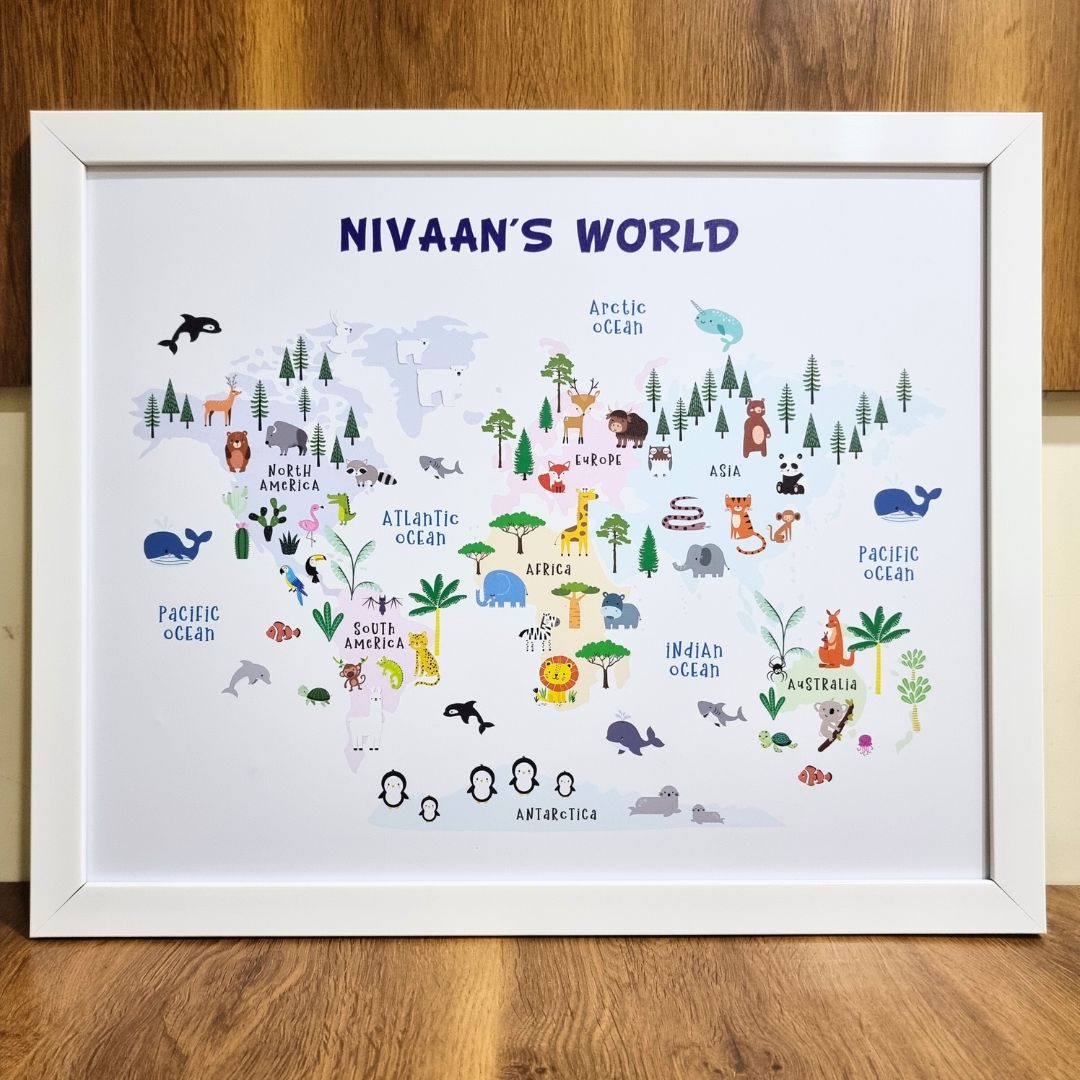 Educational Animals World Map (Framed)