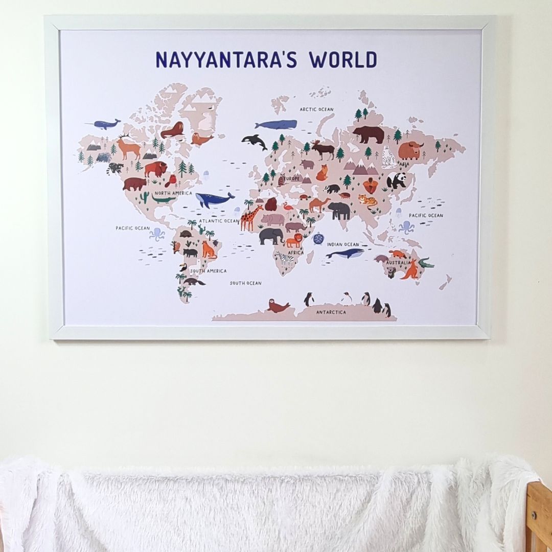 Educational & Fun Animals World Map (Framed)
