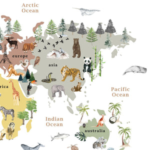 Educational Animals World Map (Framed)