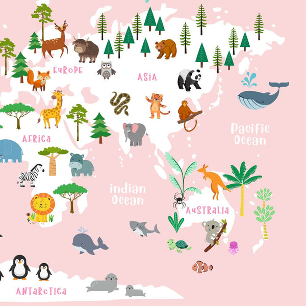 Load image into Gallery viewer, Educational Animal World Map Pink (Framed)
