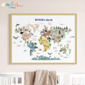 Educational Animals World Map (Framed)