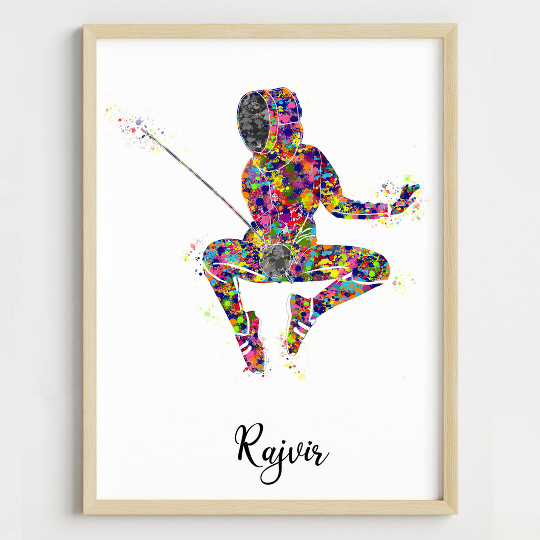 'Fencer' Personalised Wall Art (Framed)