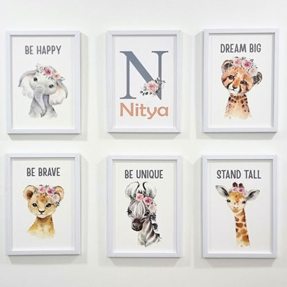 Floral Baby Animals Motivational Personalised Wall Art (Framed)