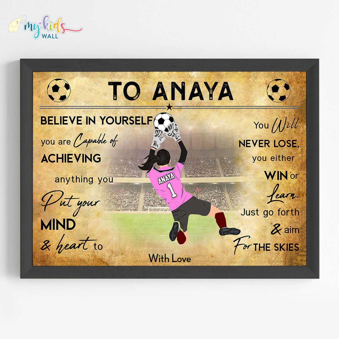 Football Goalkeeper Girl Personalized Motivational Wall Art (Framed)