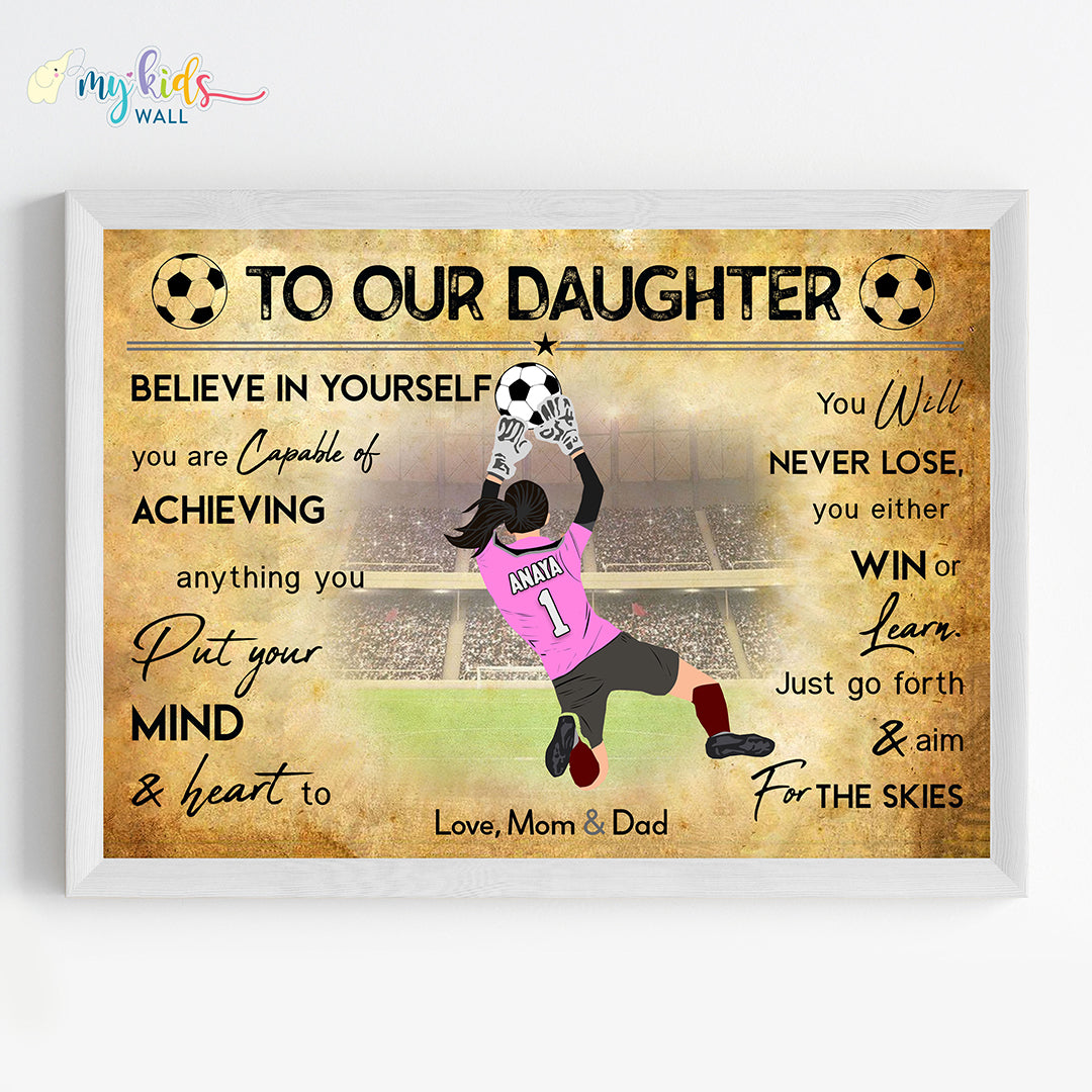 Football Goalkeeper Girl Personalized Motivational Wall Art (Framed)