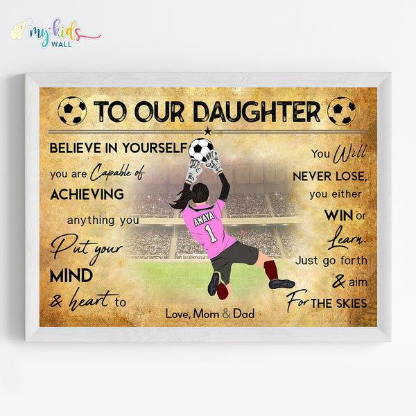 Load image into Gallery viewer, &#39;Football Goalkeeper&#39; Girl Personalized Motivational Wall Art (Framed)
