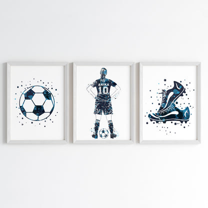 Football Player Girl Personalised Wall Art (Framed Set of 3)