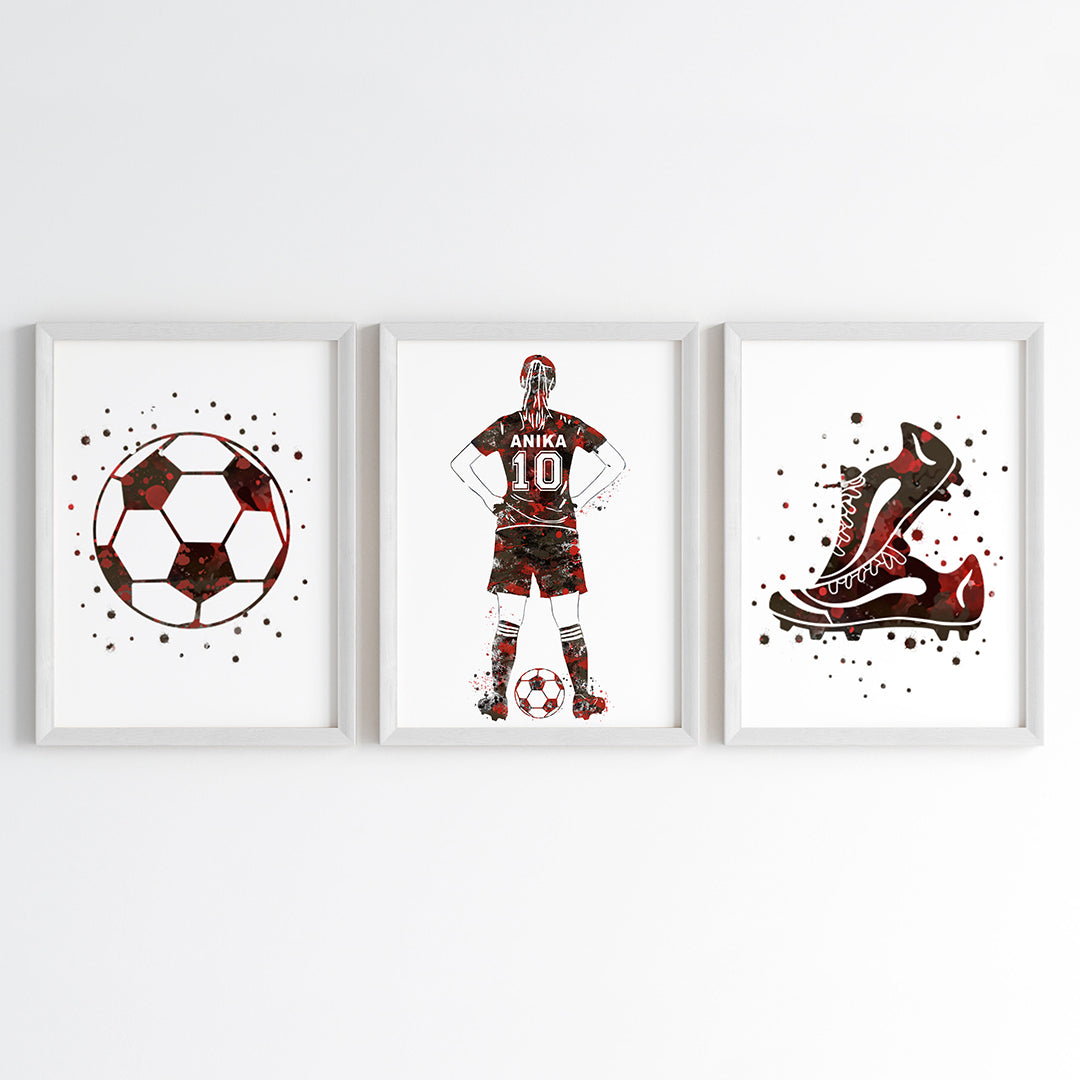 Football Player Girl Personalised Wall Art (Framed Set of 3)