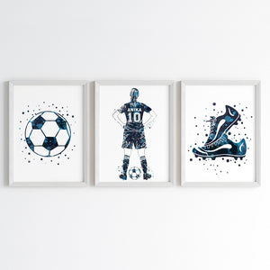 'Football Player' Girl Personalised Wall Art (Framed Set of 3)