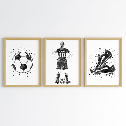 Football Player Girl Personalised Wall Art (Framed Set of 3)