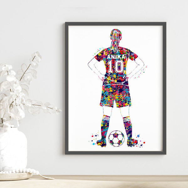 Load image into Gallery viewer, &#39;Football Player&#39; Girl Personalised Wall Art (Framed)
