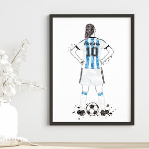 'Football Player' Girl Personalised Wall Art (Framed)