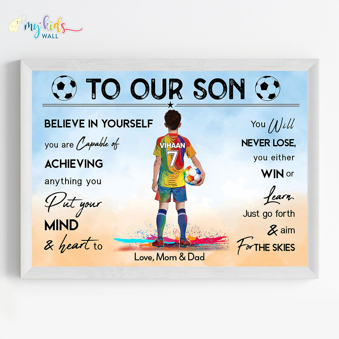 Football Player Multicolor Personalized Motivational Wall Art (Framed)