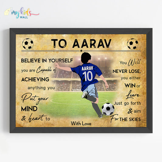 Football Player Boy Free Kick Personalized Motivational Wall Art (Framed)