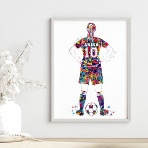 'Football Player' Girl Personalised Wall Art (Framed)