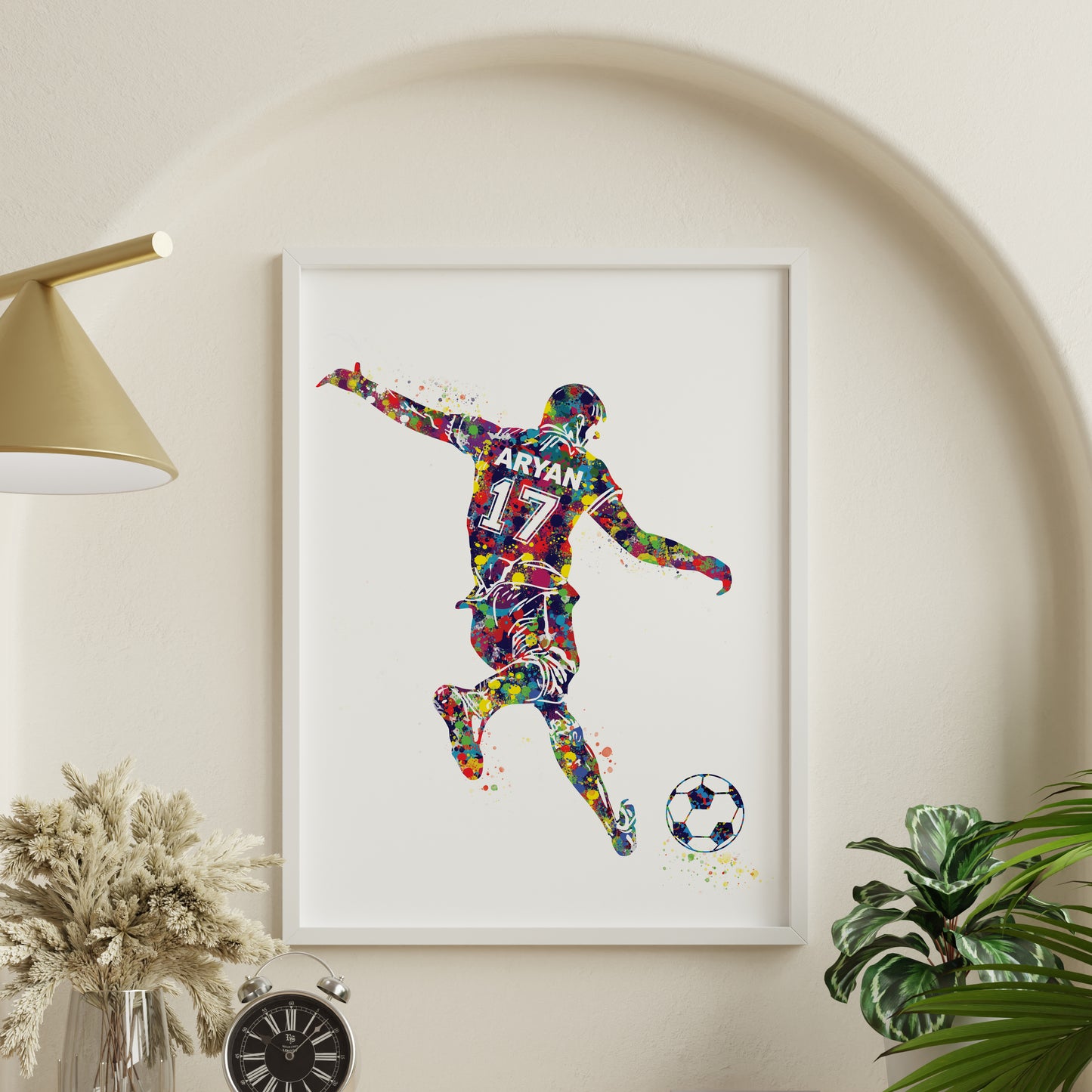 Football Player Free Kick Personalized Wall Art (Framed)