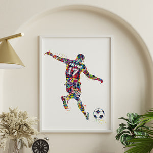 'Football Player Free Kick' Personalized Wall Art (Framed)