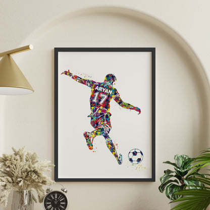 Football Player Free Kick Personalized Wall Art (Framed)