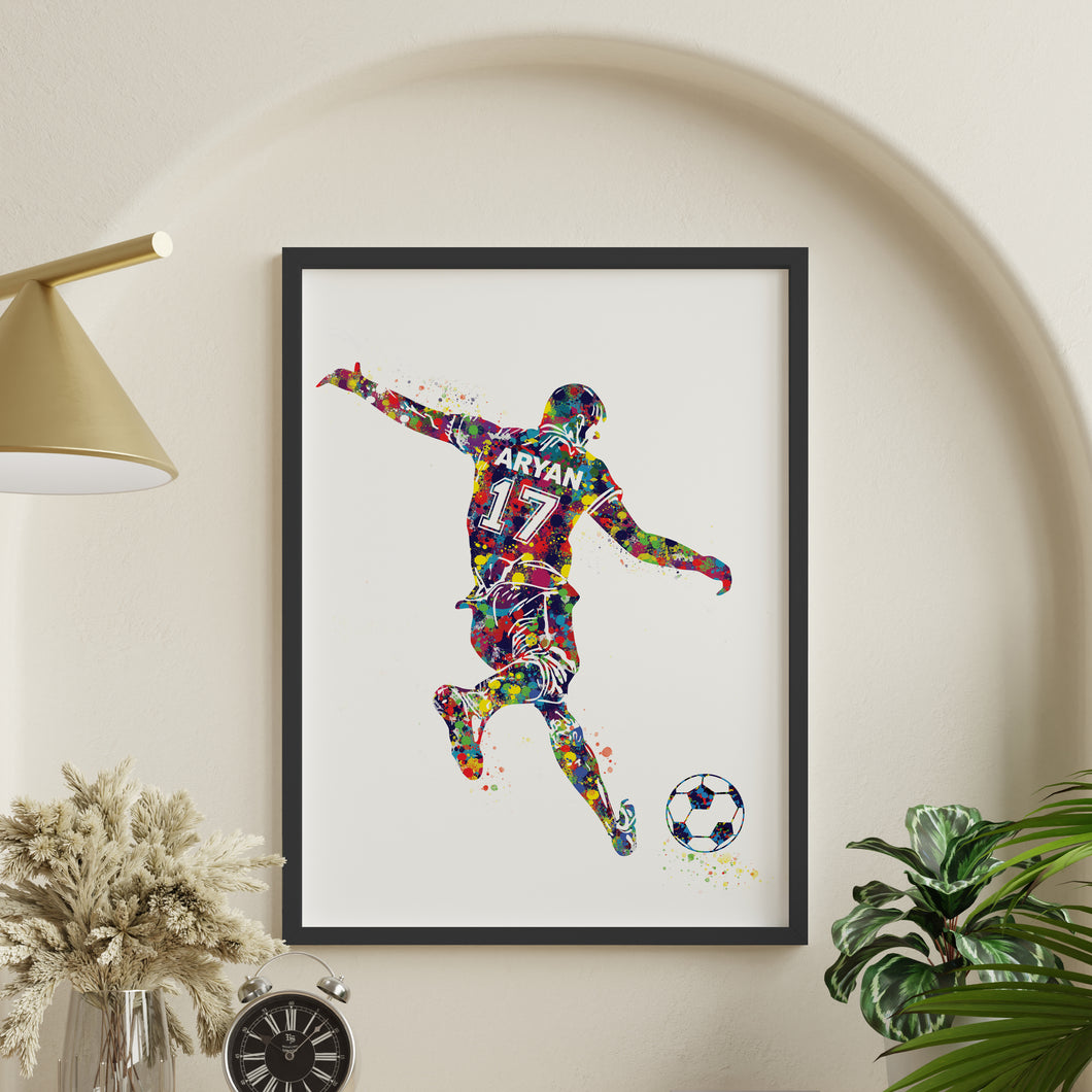 'Football Player Free Kick' Personalized Wall Art (Framed)