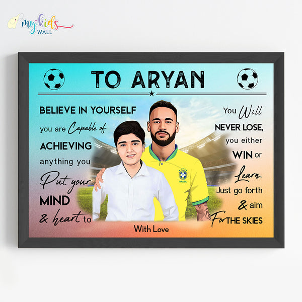 Load image into Gallery viewer, &#39;Football Champ with Neymar&#39; Personalized Motivational Portrait (Framed)
