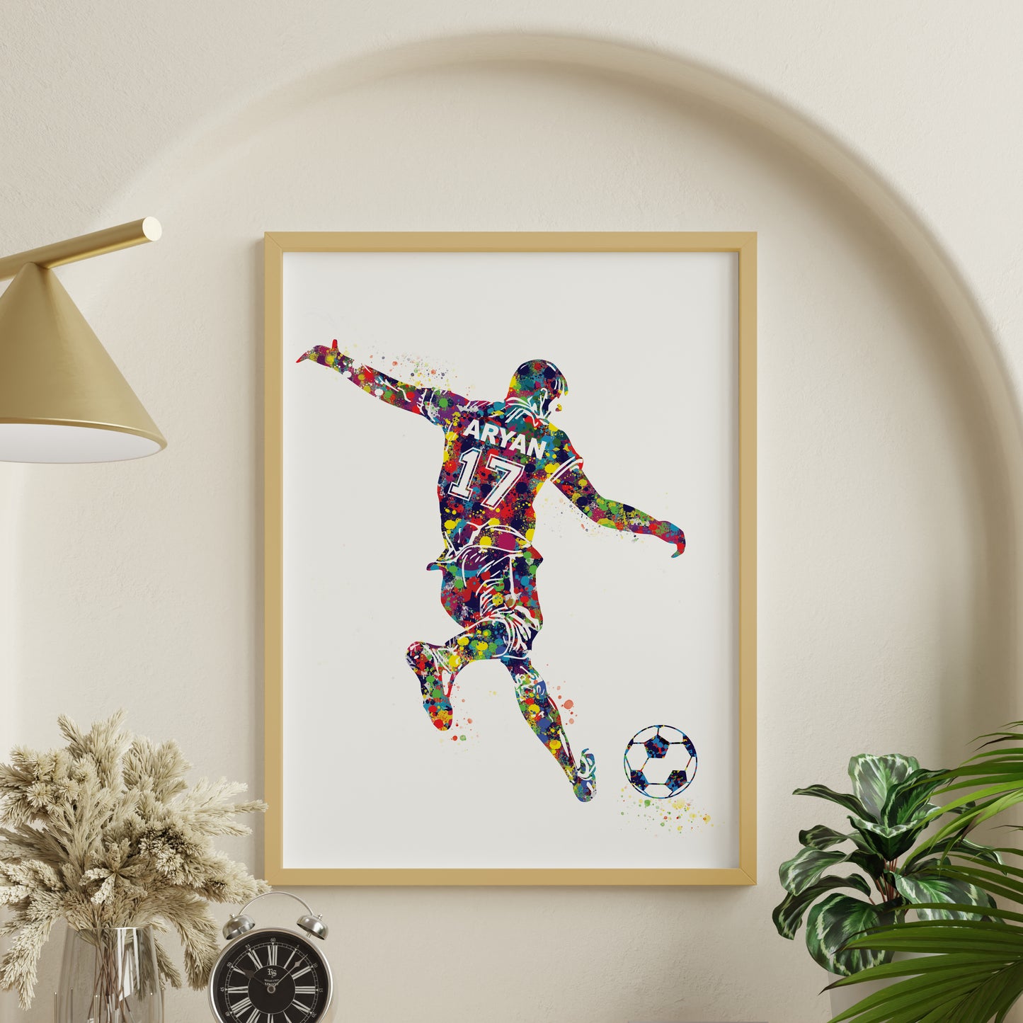 Football Player Free Kick Personalized Wall Art (Framed)