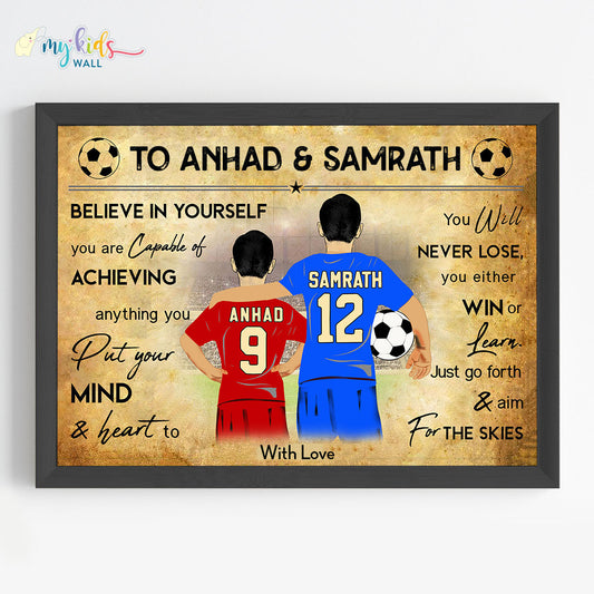 Football Player Sibling Brothers Personalized Motivational Wall Art (Framed)