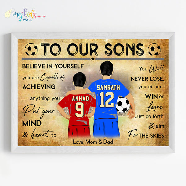 Load image into Gallery viewer, &#39;Football Player&#39; Sibling Brothers Personalized Motivational Wall Art (Framed)

