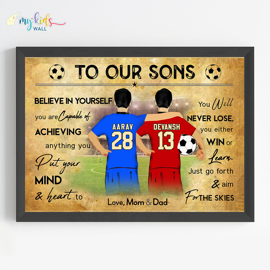 Football Player Brothers Personalized Motivational Wall Art (Framed)