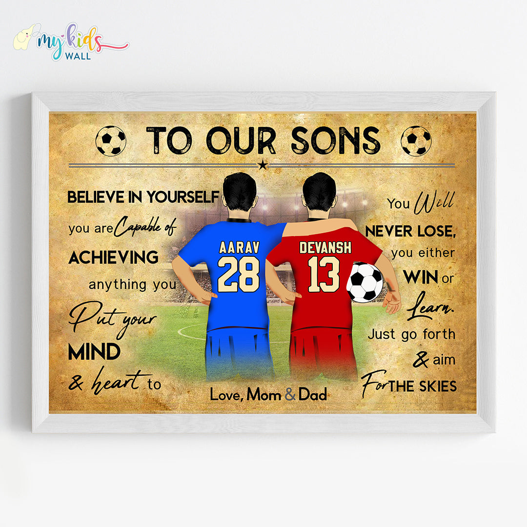 Football Player Brothers Personalized Motivational Wall Art (Framed)