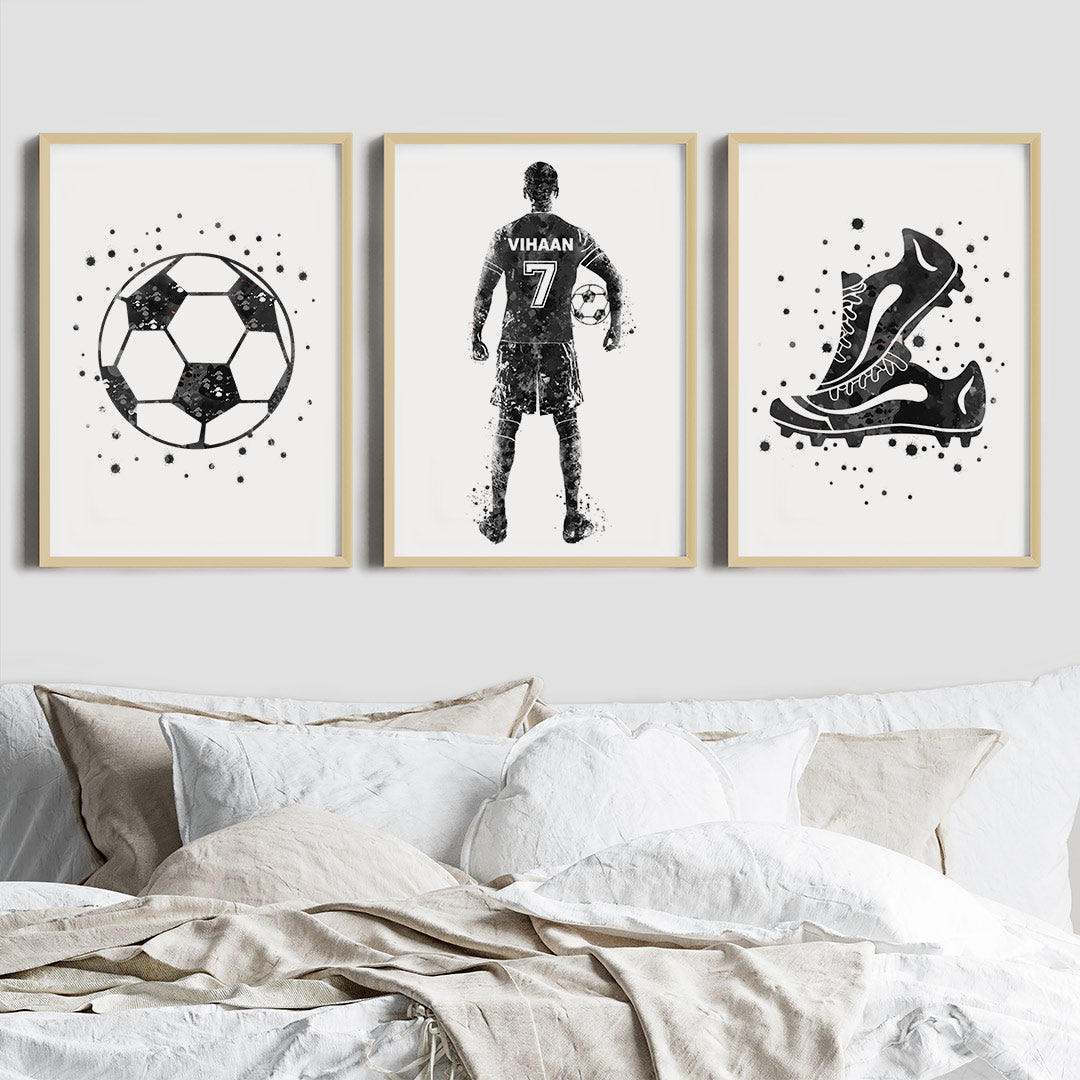 Football Player Personalised Wall Art (Framed Set of 3)