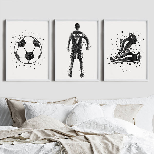 Load image into Gallery viewer, &#39;Football Player&#39; Personalised Wall Art (Framed Set of 3)
