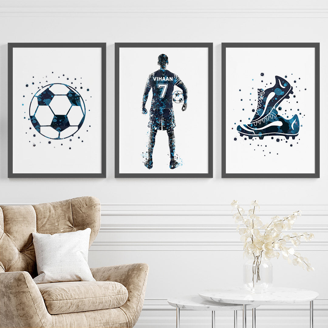 Football Player Personalised Wall Art (Framed Set of 3)