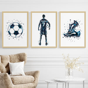 'Football Player' Personalised Wall Art (Framed Set of 3)