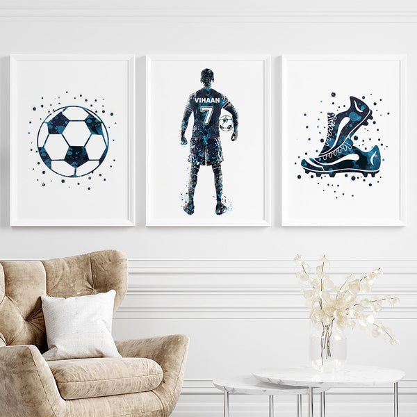 Load image into Gallery viewer, &#39;Football Player&#39; Personalised Wall Art (Framed Set of 3)
