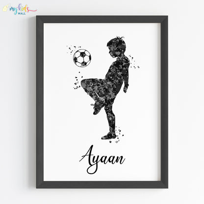 Football Player Boy Personalised Wall Art (Framed)