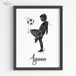 'Football Player' Boy Personalised Wall Art (Framed)