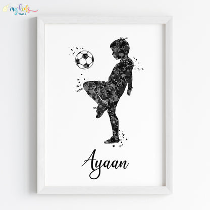 Football Player Boy Personalised Wall Art (Framed)