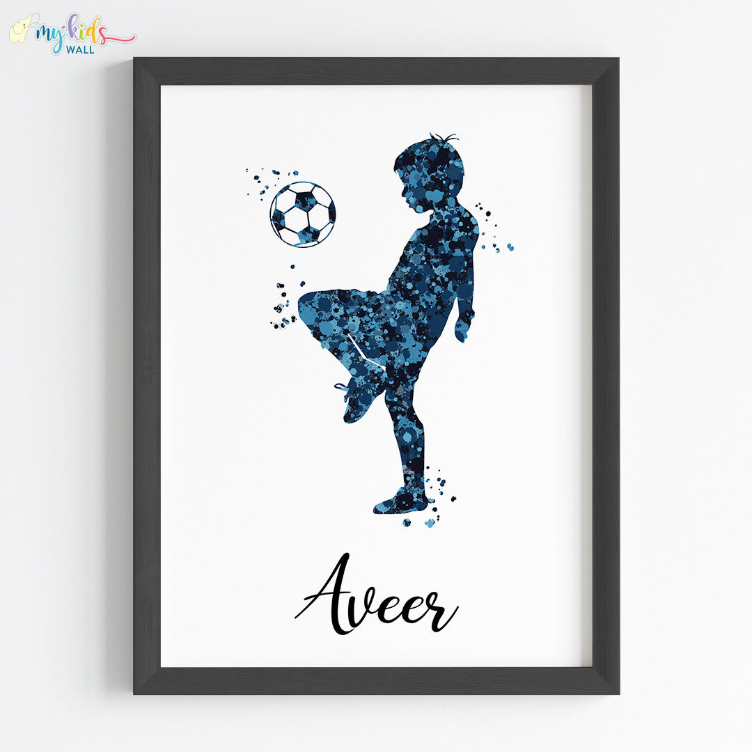 Football Player Boy Personalised Wall Art (Framed)