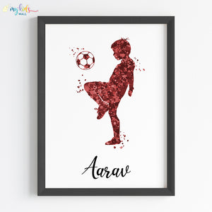 'Football Player' Boy Personalised Wall Art (Framed)