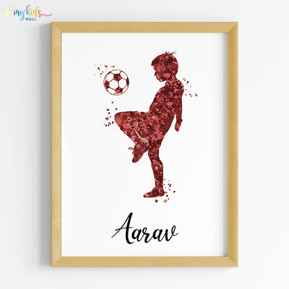 Football Player Boy Personalised Wall Art (Framed)