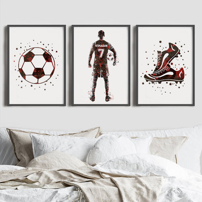 Football Player Personalised Wall Art (Framed Set of 3)