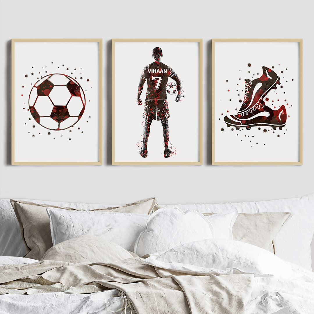 Football Player Personalised Wall Art (Framed Set of 3)