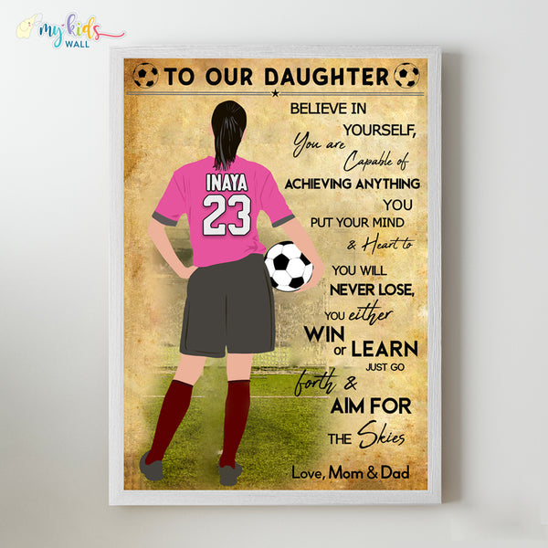 Load image into Gallery viewer, &#39;Football Player&#39; Girl Personalized Motivational Wall Art (Framed)
