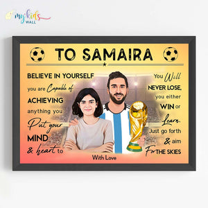 'Football Champ with Messi' Personalized Motivational Portrait (Framed) New